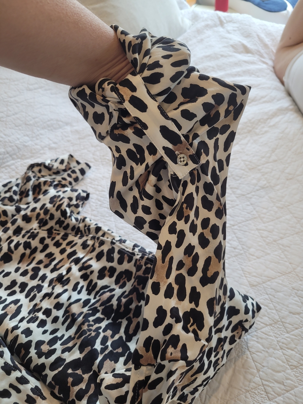 WHBM Silk Stretch Leopard Print Blouse - Black & Taupe - Picture 11 of 12